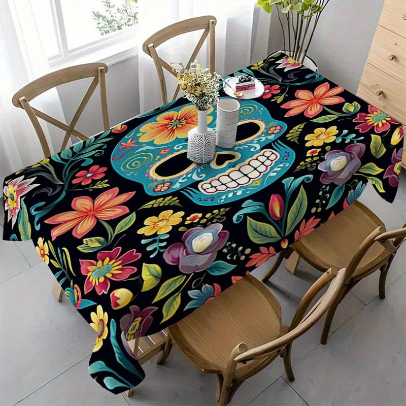 Mexican Sugar Skull Rectangle Table Cloth for Table Decor Kitchen Dining Waterproof Reusable Tablecloth for Tables Dining Room