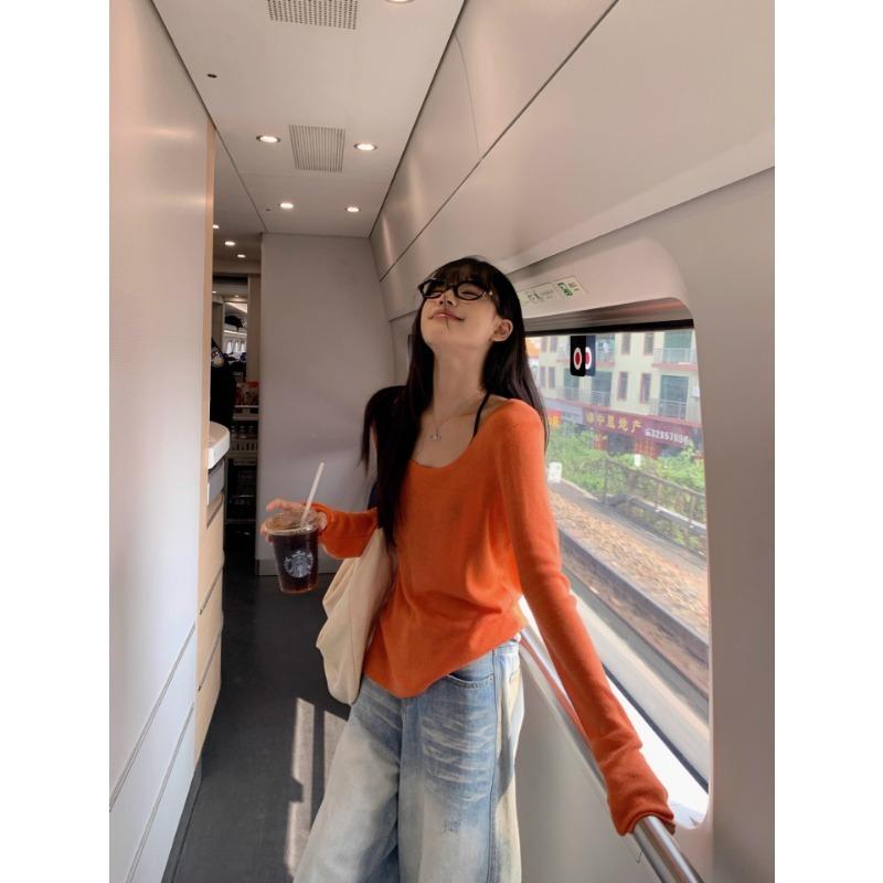 Summer Thin Long-sleeved Sun Protection Cover-up T-shirt Women's Loose Casual Off-shoulder New Top