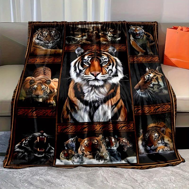 [Rustic Cartoon Print flannel blanket] Rustic Reversible Cartoon Tiger Print Throw Blanket - All Seasons Polyester Flannel 75cmx90cm