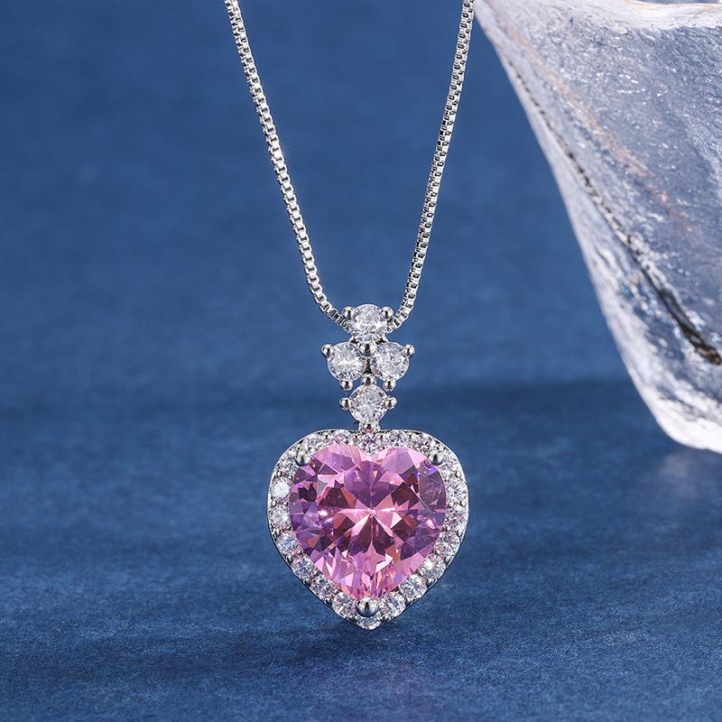 Jewelry Color Treasure Simulation Pink Diamond Jewelry Set Stud Earrings Main Stone 9 * 9 Pendant Necklace 12 * 12