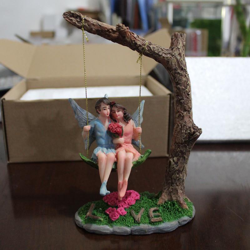 Fairy Flower Couple Garden Resin Art Decor With Swing For Collectible Gift