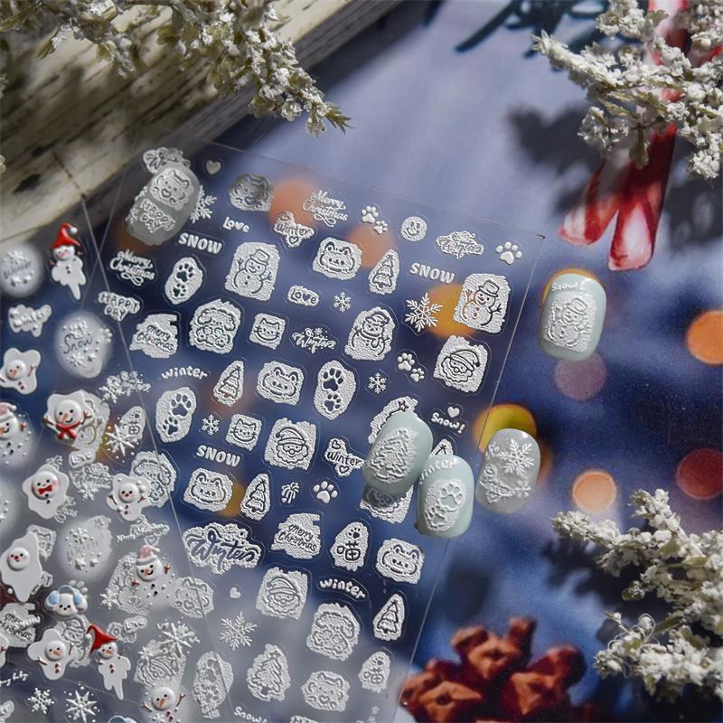 Cute Christmas Style Bow Snowflake Snowman Christmas Tree Nail Art Stickers Girly Nail Art Print Stickers Women Nail Decor Gifts
