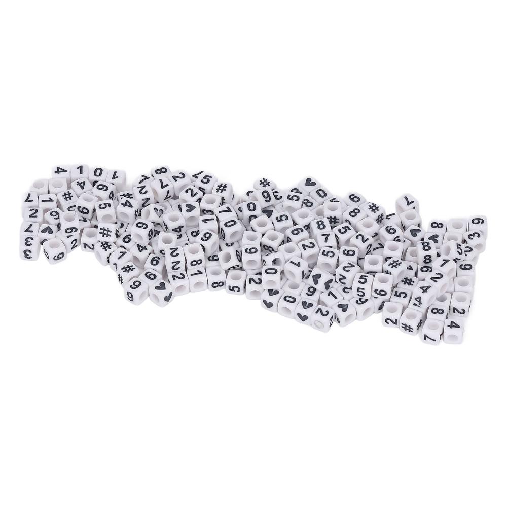 300pcs White Acrylic Number Beads Mixed Numbers 0-9 Loose Beads Bulk DIY Beads Jewelry Making