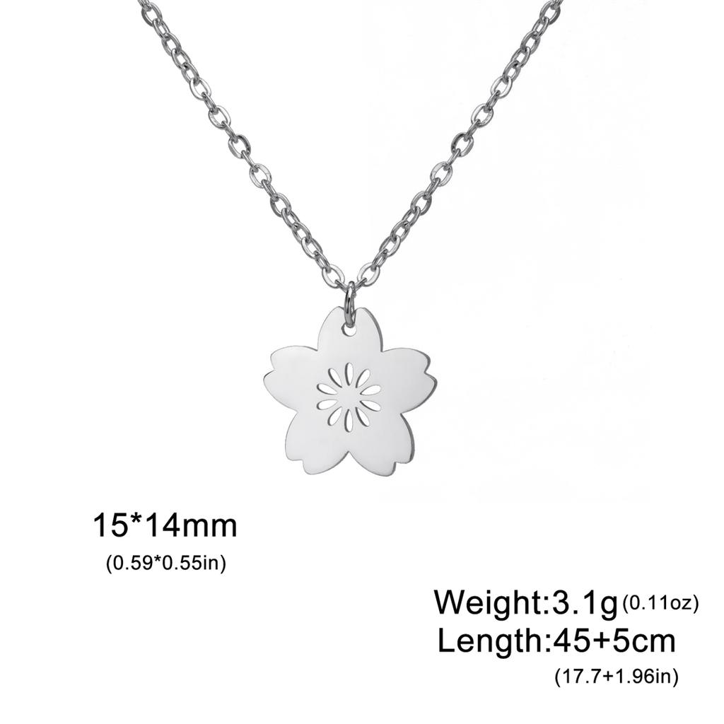 EUEAVAN Fashion Sakura Flower Necklace Stainless Steel Five-petaled Floral Pendant Necklaces for Women Girl Jewelry Gift