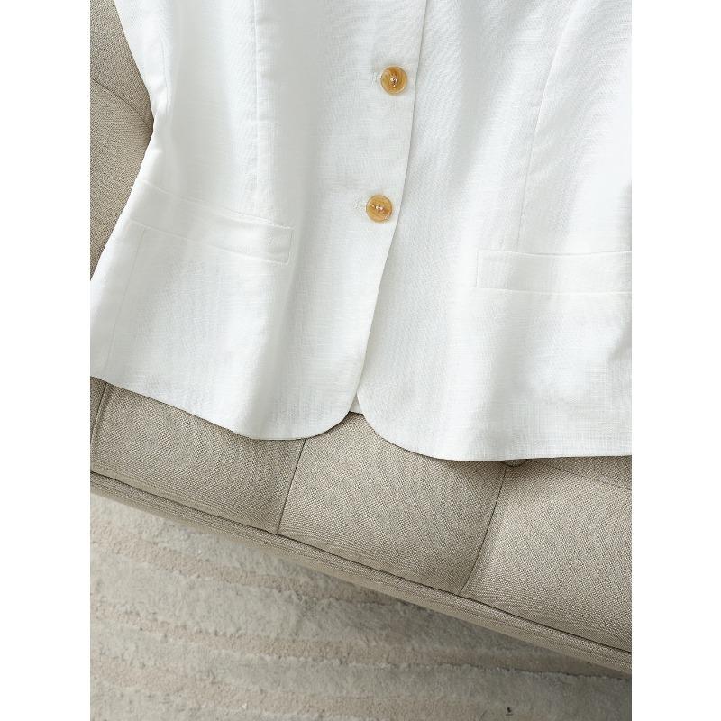 Women's Linen Blend Vest, V-Neck Sleeveless Button-Down Waistcoat, Lightweight Tailored Suit Vest for Business Casual Office