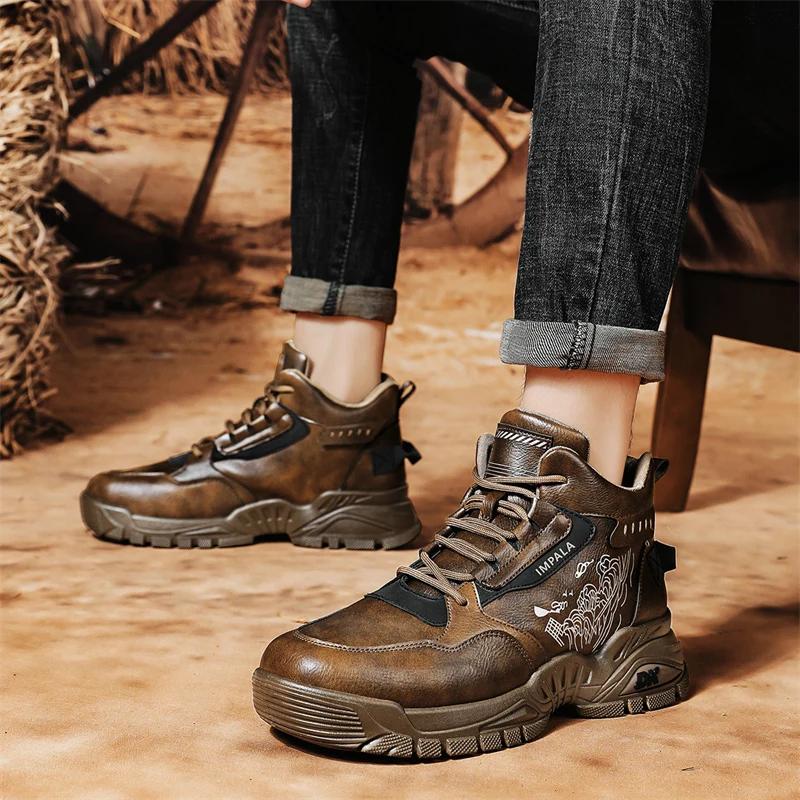2024 Mens Shoes Winter Casual Sneakers Platform Work Safety Leather Loafers Outdoor Sports Fashion Tennis Luxury Designer Boots