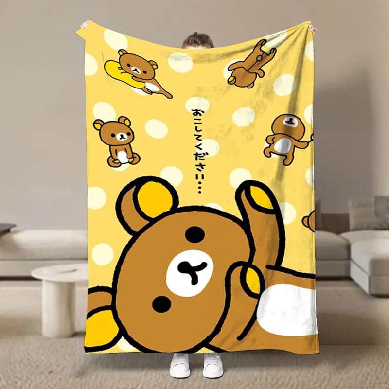 Anime Cute Cartoon R-Rilakkuma Flannel Blanket Fluffy Children and Adults Sofa Plush Bedspread Throw Lunch Blanket for Sofa Bed