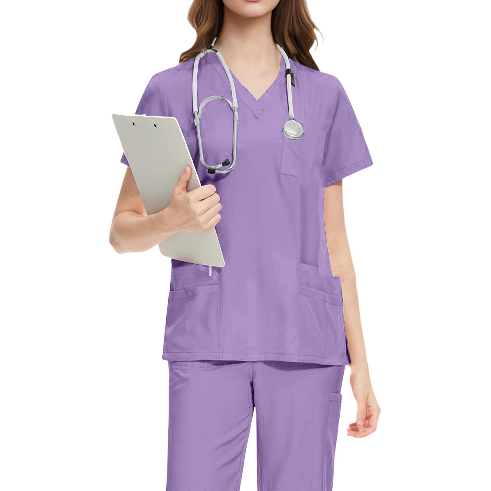 

Ladies Comfortable And Casual Solid Color Short Sleeved Pants Protective Suit Set M