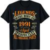 34th Birthday Vintage Legends Born In 1991 34 Years Old T Shirts Men Streetwear Tee Shirt Short Sleeve Unisex Loose Clothing