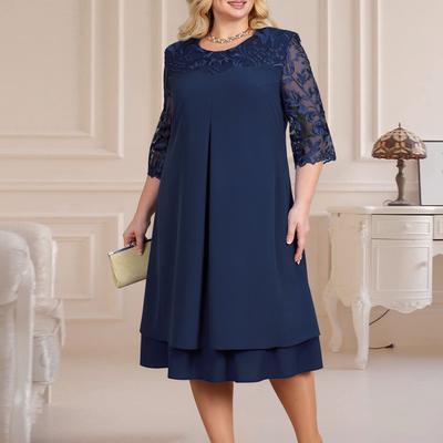Summer Lady Dress Round Neck Loose-fitting Quarter Sleeve Embroidery Floral Patchwork Dress Banquet Clothing for Women