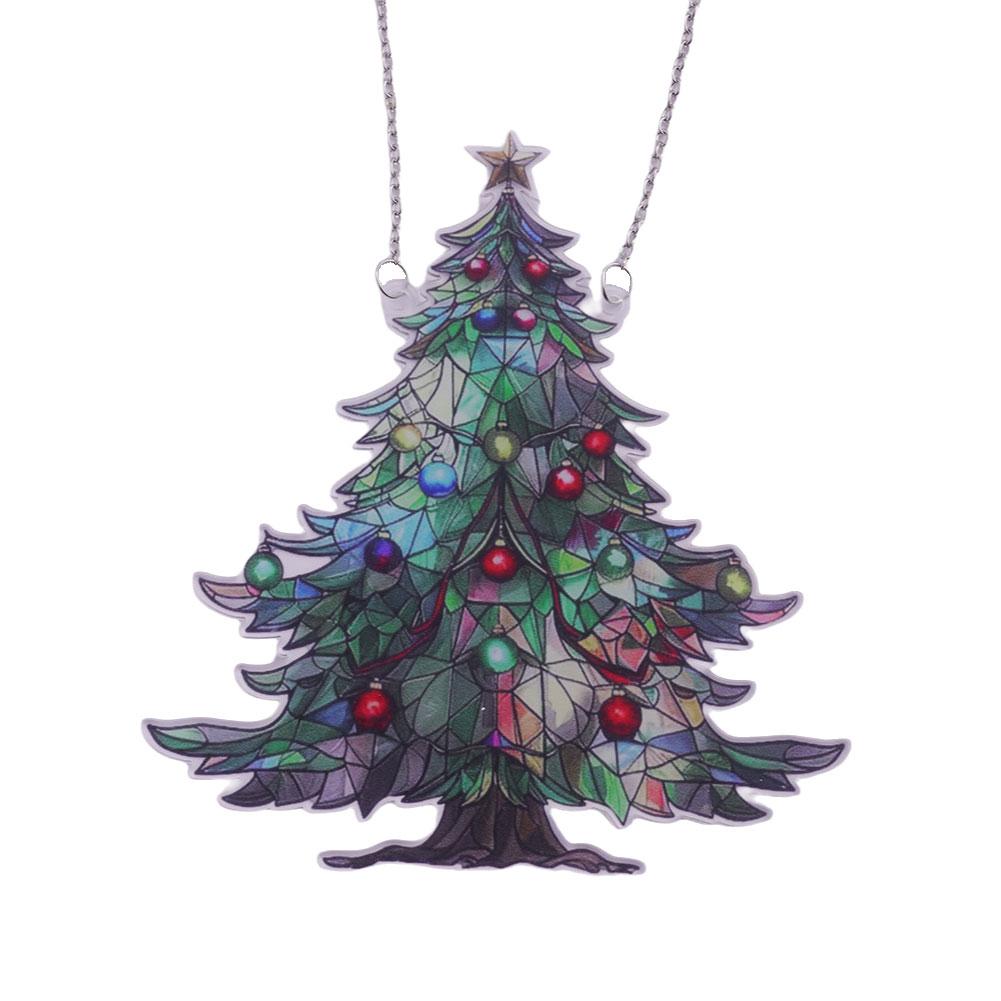 2D Christmas Tree Ornament Sun Catchers Stained Glass Stained Glass Effect Holiday Ornament Collectible Home Xmas Decoration