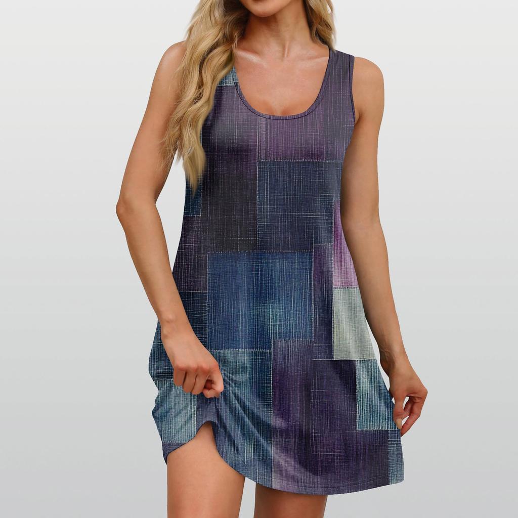 Damen Sommerkleid, lässig, quadratischer Ausschnitt, Blumendruck, ärmellos, mit Taschen