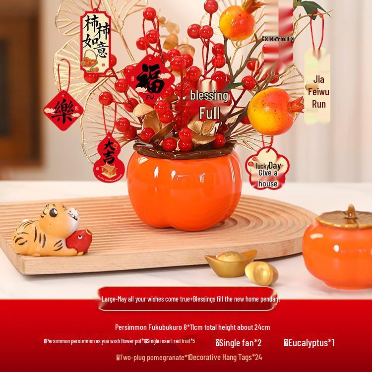 Housewarming Persimmon Ornament Set: Good Fortune Figurines for New Home Gifts and Moving-in Celebrations