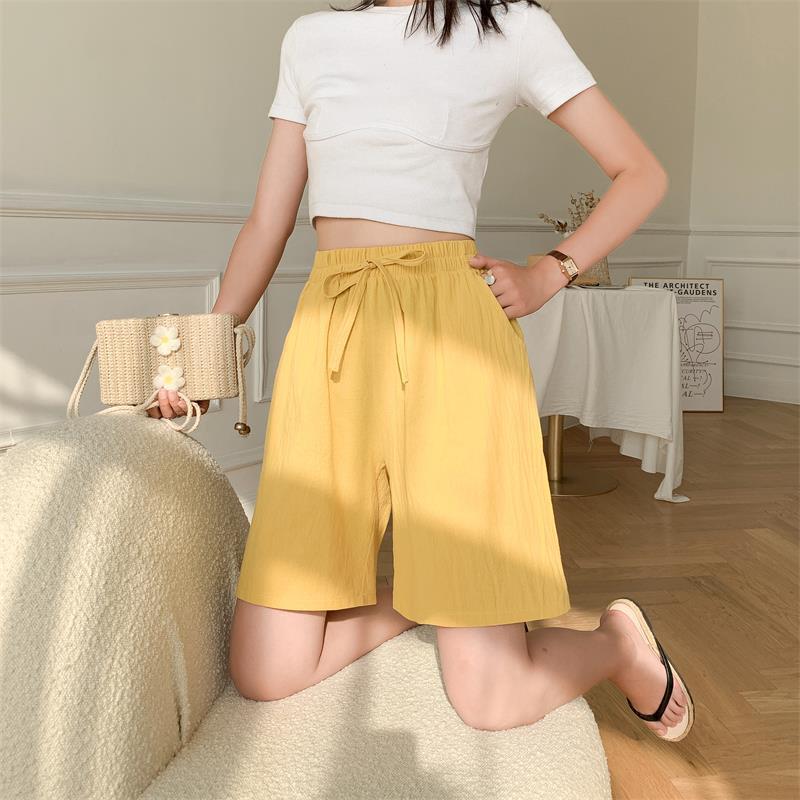 Women Shorts Summer Casual Two Pockets High Waist Soft