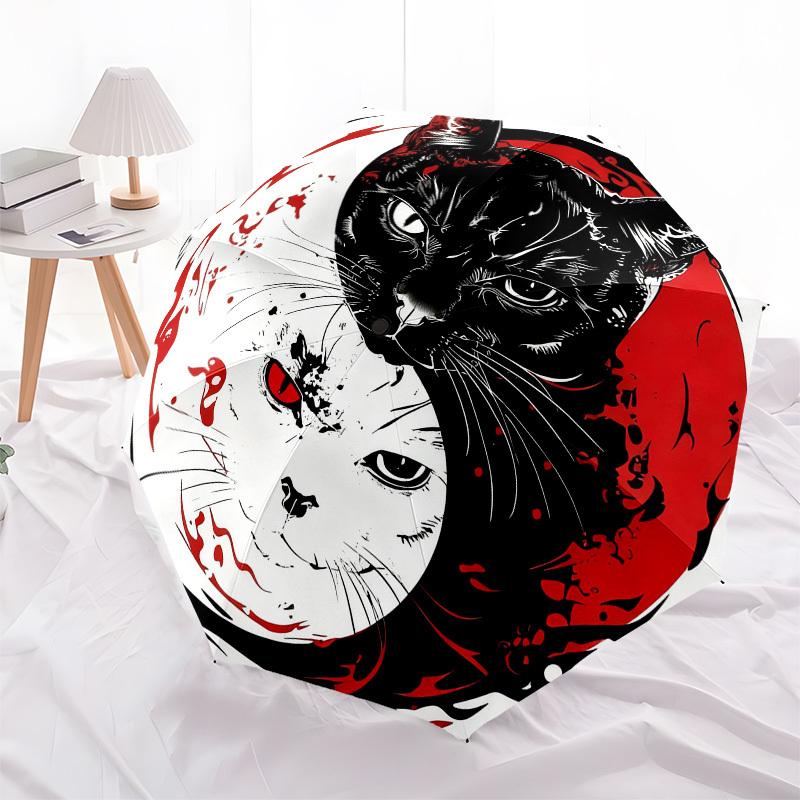 1pc Black Cat Yin Yang Automatic Folding Umbrella, Heavy Duty 8 Rib Iron Frame, Suitable for Travel, Daily Use, Birthday, Decor Gift 20