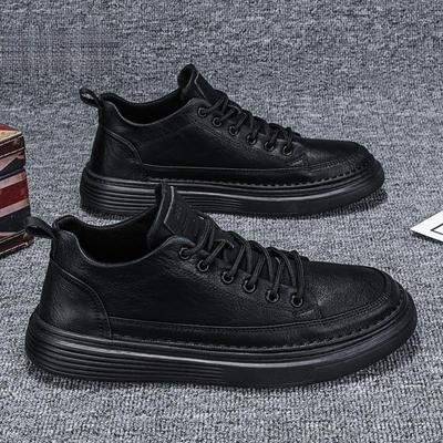 Men's Shoes New Autumn Breathable Waterproof Anti-skateboard Shoes Men's Casual Leather Shoes Black Work Labor Insurance