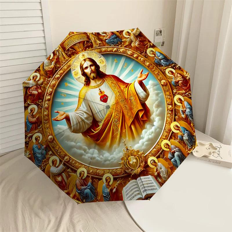 

1PC Jesus Christ Heaven Umbrella-8-Rib Reinforced, Automatic Open, Lightweight & Durable, Cute Fashion Accessory for Outdoor-T144
