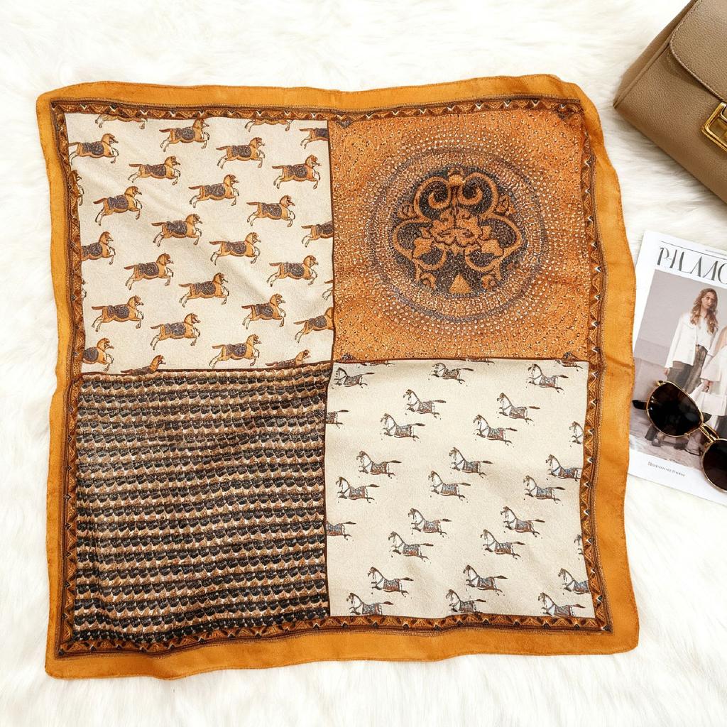 Korean version of solid color big red small square scarf women's plain color spring and autumn warm silk scarf versatile professional scarf decorative