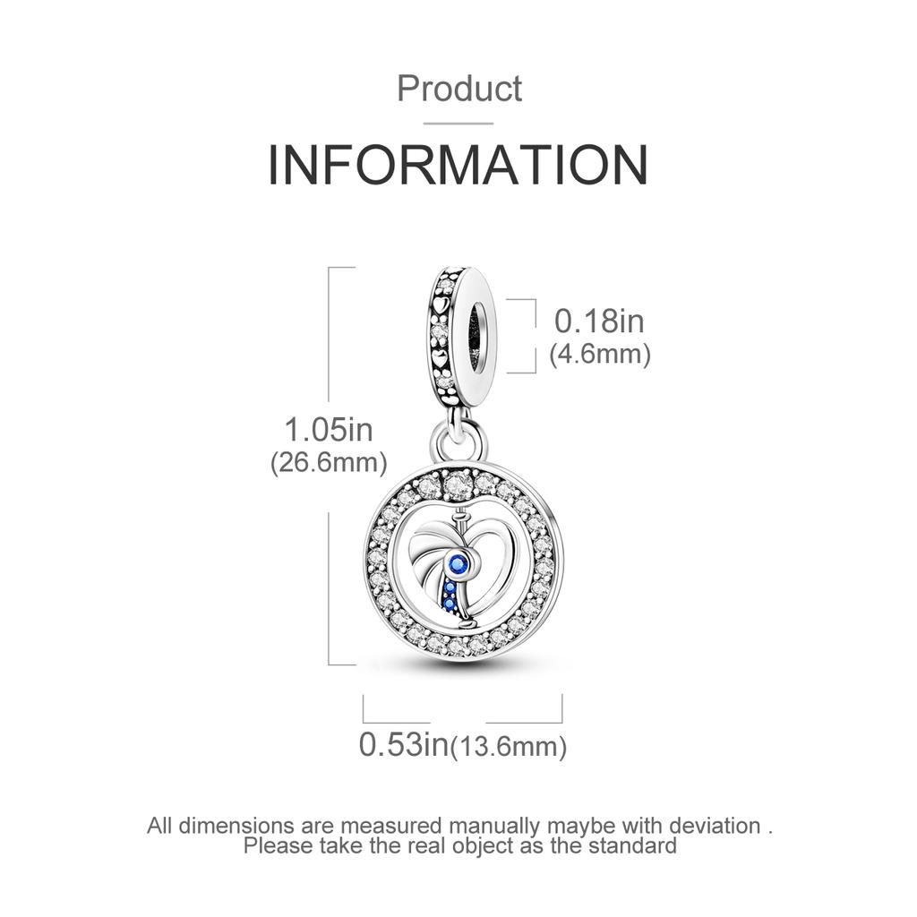 Blue Ocean Heart-Shaped Charms Copper Original Beads Fit Originalcharms Bracelet Beads Jewelry Gifts For Women