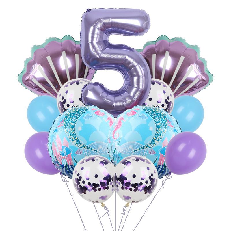 Mermaid Balloon Set Children'S 32-Inch Purple Digital Shell Children'S Birthday Party Arrangement