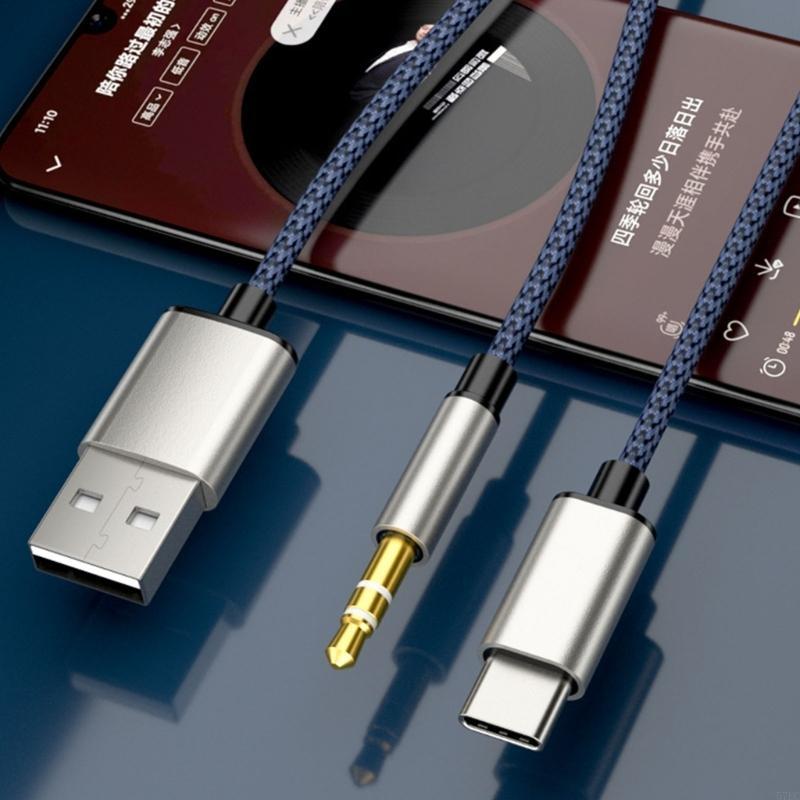 Two-in-one Type-C to USB A 3.5mm Car Stereo Aux Headphone Cable 2 in 1 Connection Wire Line for USB C PhonesTablets