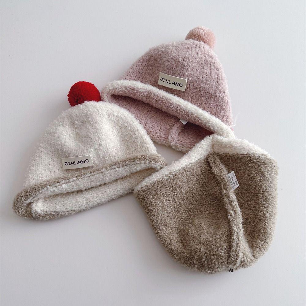 Cute Plush Ball Children Melon Caps Woolen Yarn Baby Knit Hat Korean Crochet Bonnet  Girls Boys