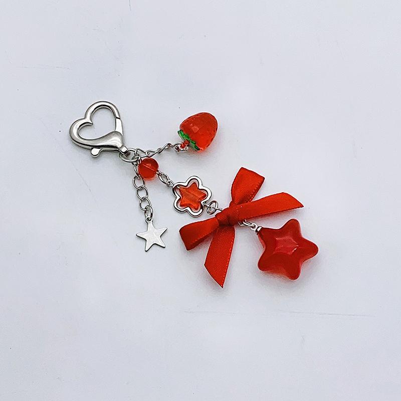 Fashionable Strawberry Keychain Star Purse Pendant Sweet Bowknot Key Ring Exquisite Backpack Decoration Accessories Gifts