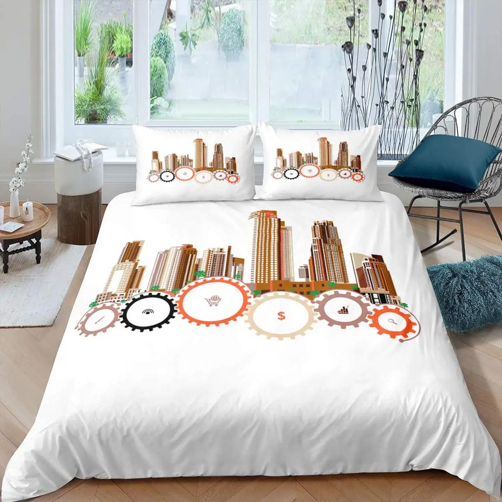 Ndustriell Växel Påslakanset Queen Size Steampunkstil Lås Täcke Örngott Pojkar Män Mekanisk Anordning Polyester Sängkläder