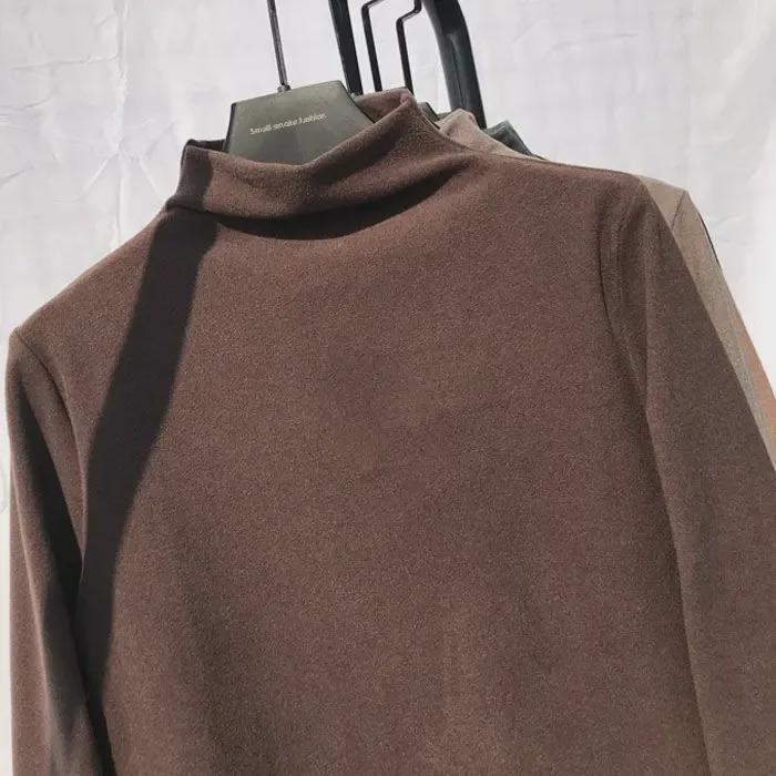 Damen Herbst/Winter Koreanischer Stil Samt Unterhemd, Halber Stehkragen, Verdicktes Langarm-T-Shirt
