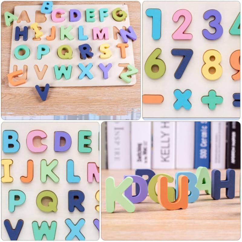 Toddlers Wooden Number And Letter Puzzle Montessori Toy Abc Alphabet Number Shape Matching Board Game Educational Toy For Kids
