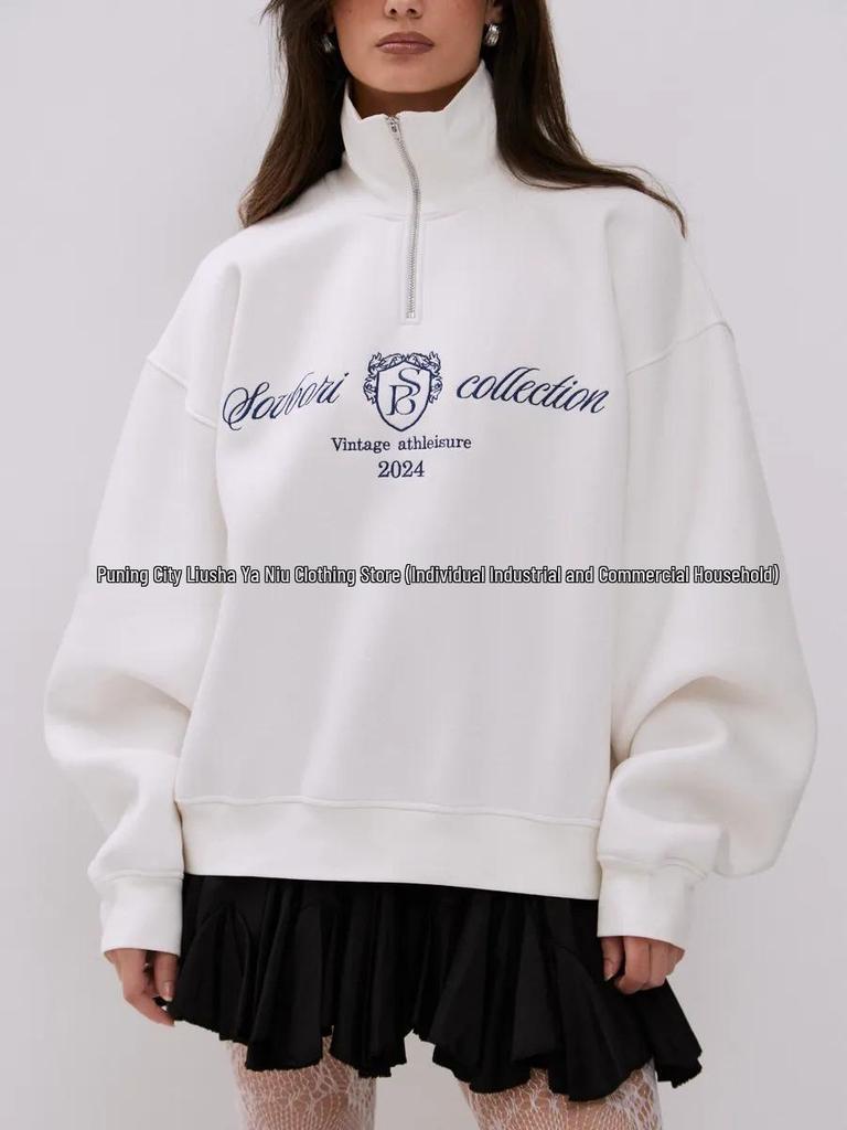 American Vintage Lapel Half-Zip Hoodie - Trendy, Slimming, and Comfortable Women's Outerwear