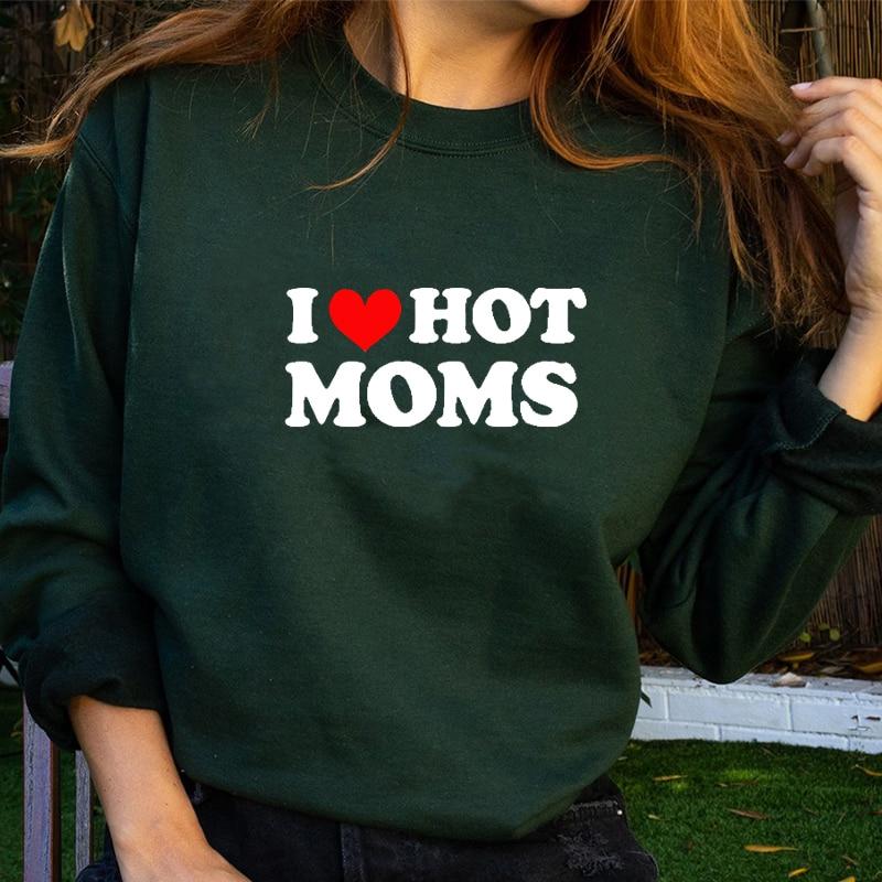 Женские толстовки I Love Hot Moms Red Love Heart хлопковые свободные модные зимние одежды для женщин уличная одежда толстовки с круглым вырезом джемпер S зелёный 1379₽