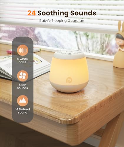 Dreamegg Nursing Light, White Noise Machine with 24 Soothing Sounds, Music Box, Built-in Battery, RGB Light, Dimmable and Color-Adjustable, Timer, USB