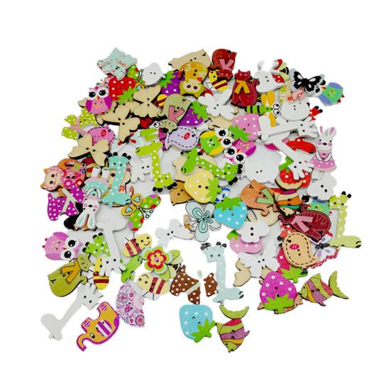 50Pcs/Bag Button Eco-friendly Cartoon Animal Pattern Wood Knitting Clothes Buttons for Home