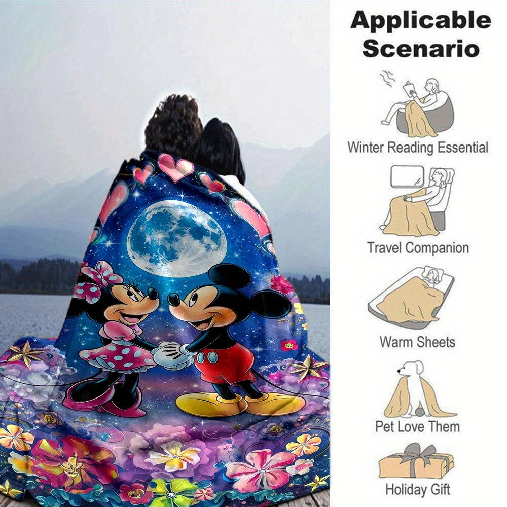 1pc Mickey and Minnie Mouse Romantic Moonlight Floral Throw Blanket - Soft Home Decorative Plush Blankets for Couch Bed Sofaz008