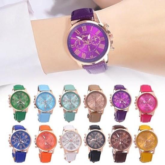 JUJUGEN Chronograph Round Design Analog Watch Fake Leather Belt Fashion Accessory Formal Casual Business Men Women Unisex