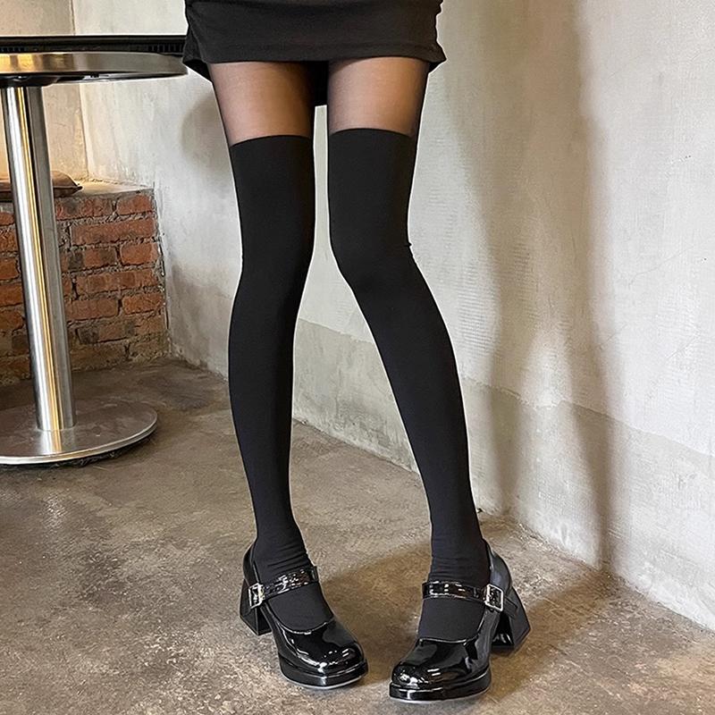 JK Style Patchwork Sheer Tights Women Spring Velvet Sexy Slim High Waist Pantyhose Streetwear Stocking Y2K Style
