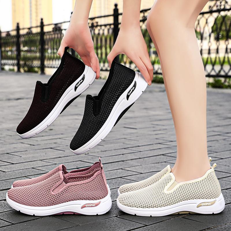 Women's shoes summer hollow breathable mesh shoes flying woven casual shoes one pedal soft-soled single shoes lightweight mother shoes