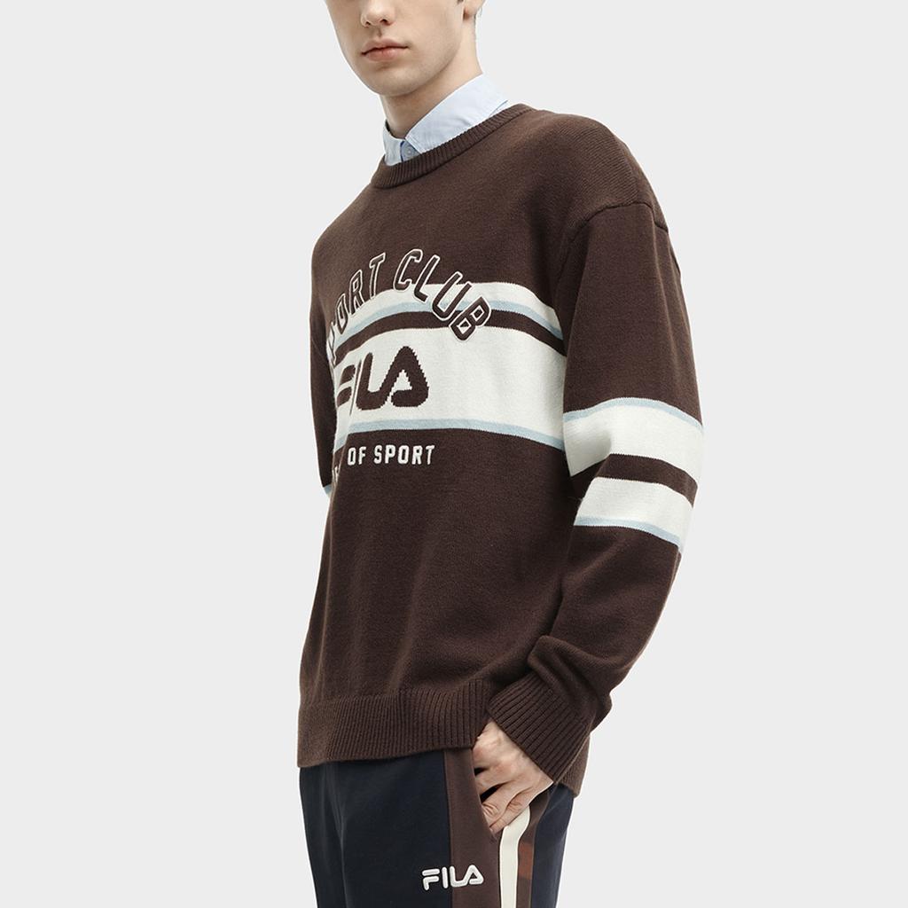 Fila Color Block Letter Print Casual Long Sleeve Sweater Men Sweater Cream-Brown F11M419401F-BN