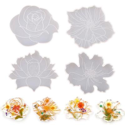 4pcs Silicone Flower Coaster Resin Casting Mold Tray Cup Mat Epoxy Craft DIY