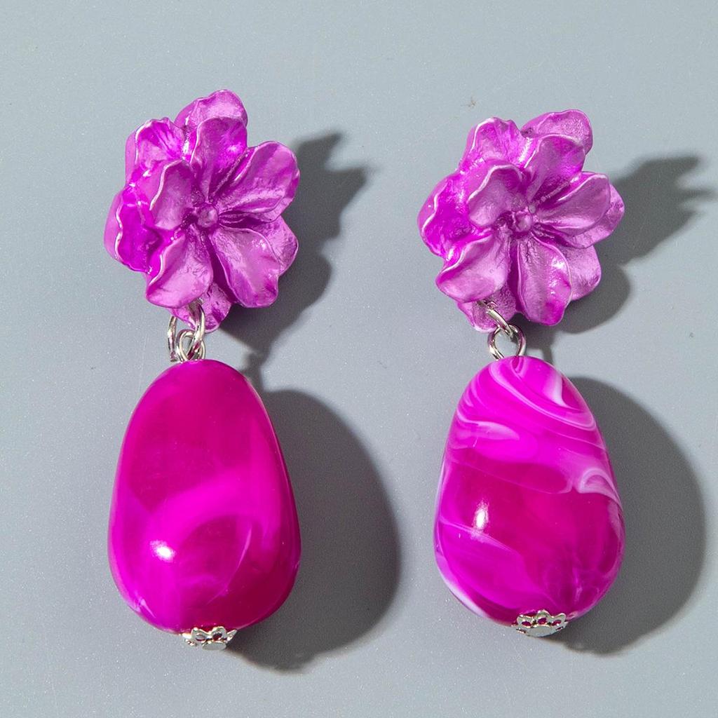 Unique Purple Camellia Stone Pendant Earrings for Women's Jewelry Vacation Matching Earrings