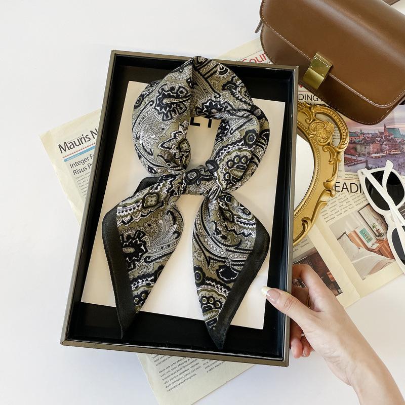 Decorative Small Square Scarf 71CM Simulated Silk Scarf Spring and Autumn Headscarf Neck Protection Cotton and Linen Scarf Scarf Tied Silk Scarf