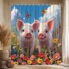 Prase Sprchový závěs Roztomilé hospodářské zvíře Akvarelový Květinový Zelené listy Plot Statek Polní květina Koupelnová dekorace Závěsy s