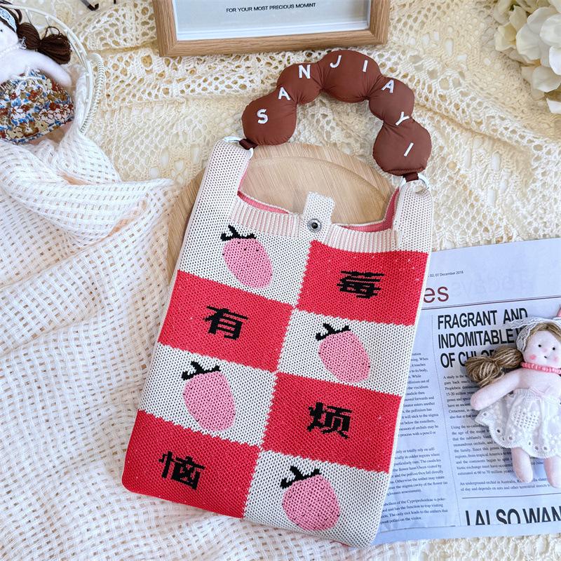 Ins Original Knitted Mobile Phone Bag, Convenient Storage, Student Cute Cartoon Messenger Bag