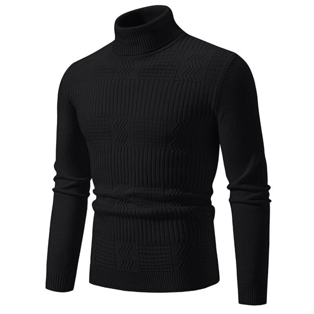 Men's Casual Solid-color High-collar Knitted Sweater, Men's Warm Base Layer Pullover Sweater