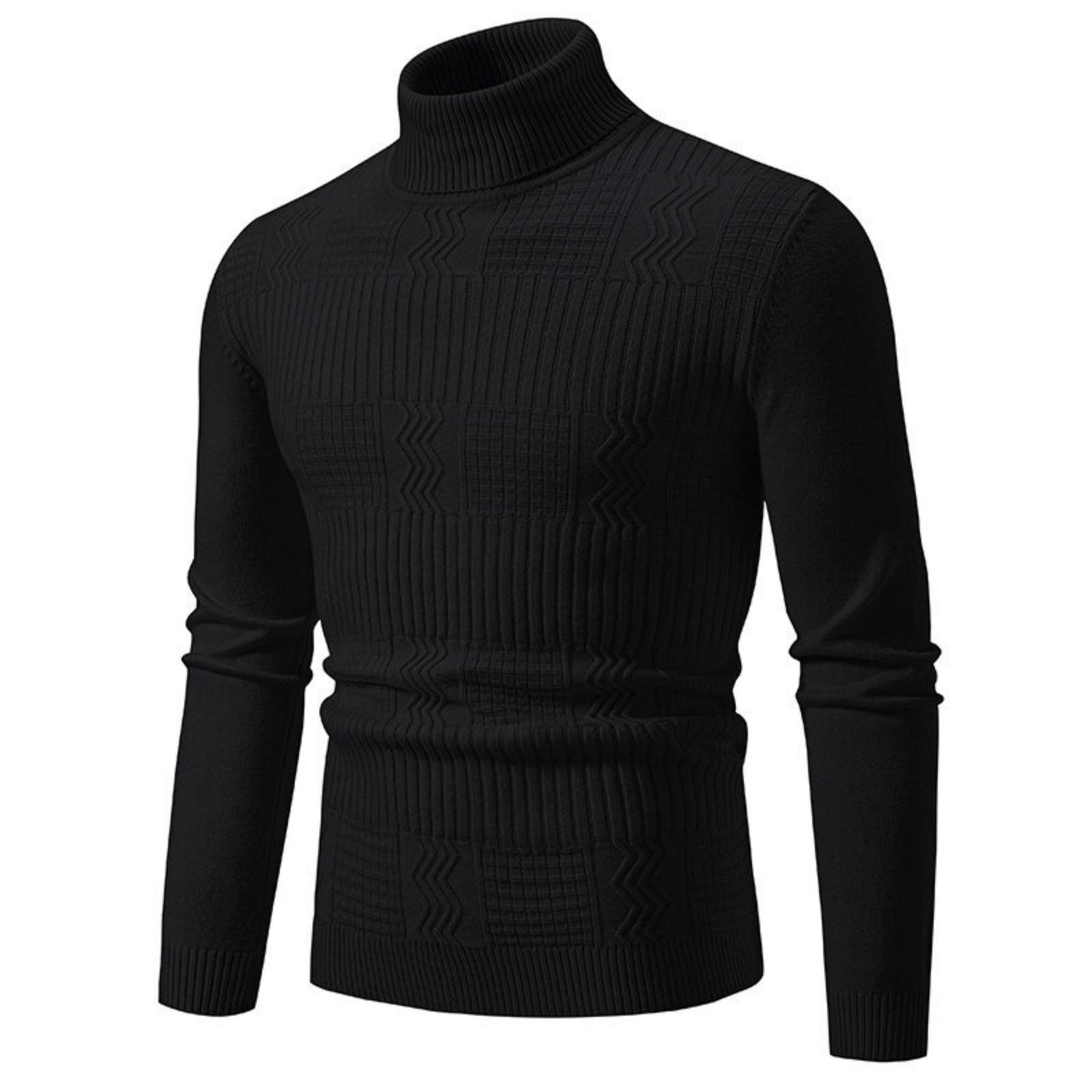 

Men s Casual Solid-color High-collar Knitted Sweater, Men s Warm Base Layer Pullover Sweater L чёрный