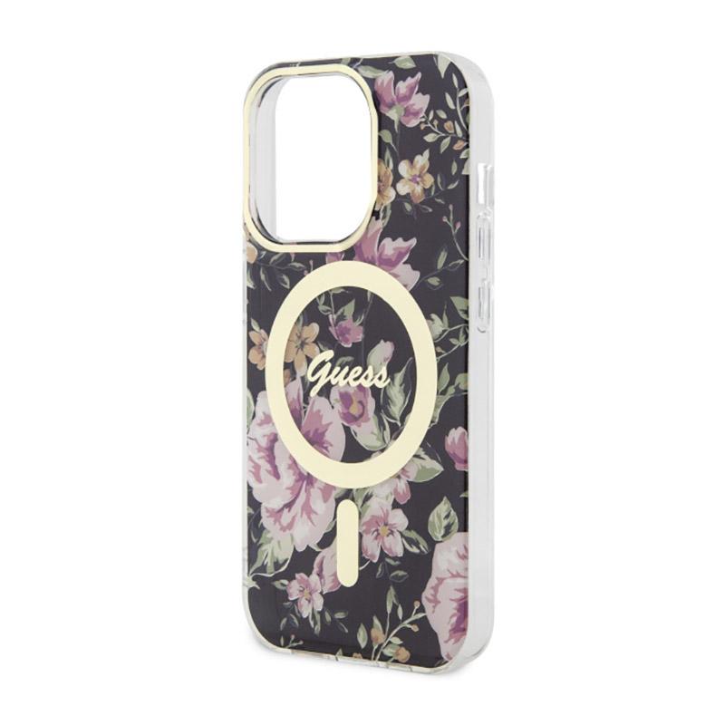 Guess Flower Magsafe - Etui Iphone 14 Pro (Czarny)