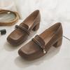 Simple High Heels New Square Toe Deep Mouth Slip-on Soft Sole Non-slip Wear-resistant Block Heel Single Shoes
