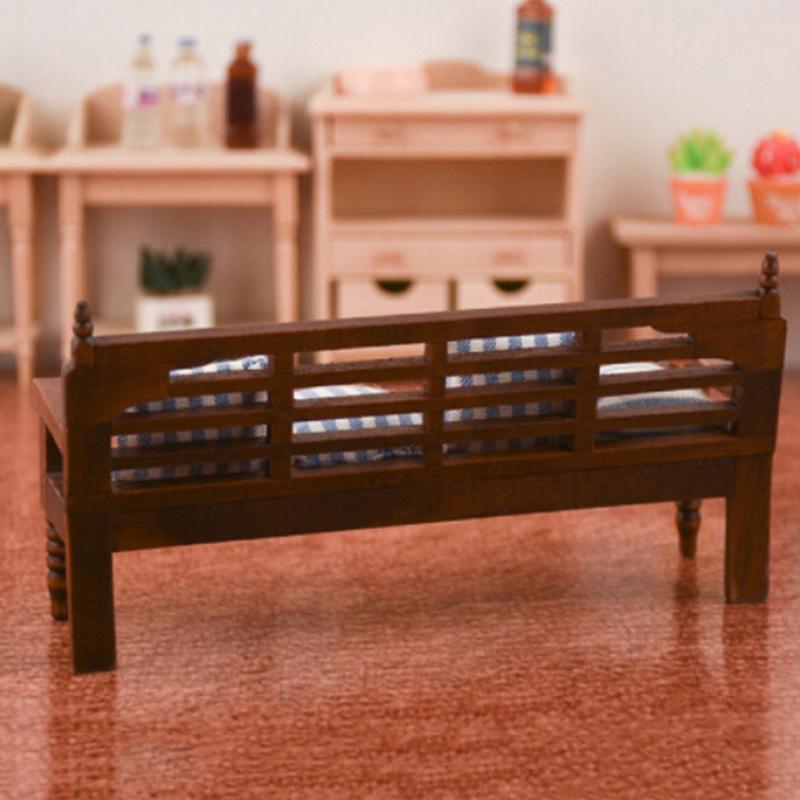 1:12 Dollhouse Miniature Sofa With 4 Pillows Toy Wood Dollhouse Furniture