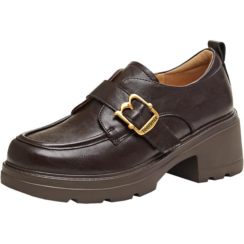 Teenmix Women s Chunky Heel Leather Loafers 38